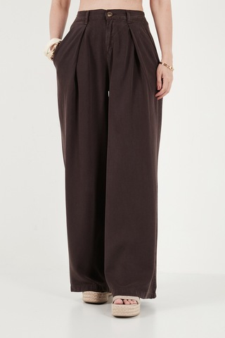 Lela Relaxed Fit Yüksek Bel Geniş Paça Pantolon Bayan Pantolon 668yp5515 Kahve