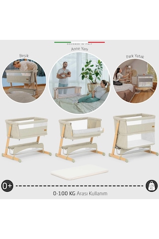 Elele Lettino 4 in 1 Xl Büyüyebilen Anne Yanı Bebek Beşik Park Yatak 0-100 Kg Yeşil
