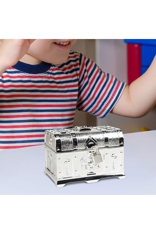 Trendooze Antik Korsan Kilit Anahtar Hazinesi 14x10x9.5cm Gümüş Eşarfi Gümüş