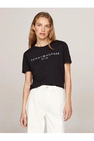 Tommy Hilfiger Reg Corp Logo C-nk Ss Kadın Siyah T-shirt - Ww0ww40276