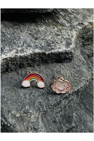 Bulut Ve Gökkuşağı Küpe Kız Çocuk Küpesi Çok Renkli