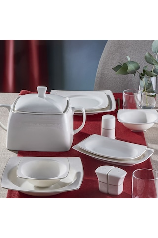 Güral Caroline 62 Parça Kare Yemek Takımı Platin File YT6171