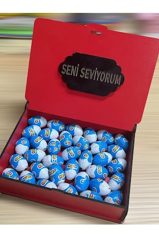 Nostaljik Lezzetler Ozmo Mini Yumurta Seni Seviyorum Yazılı Kırmızı Ahşap Hediye Kutusu 35'li