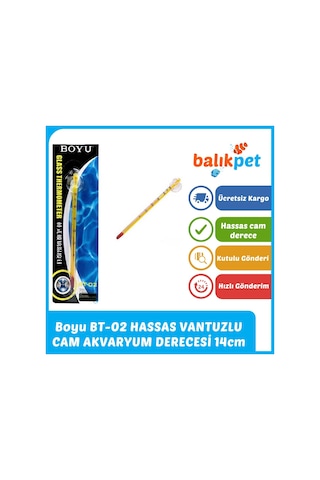Boyu Vantuzlu Cam Akvaryum Termometre Derece 14cm