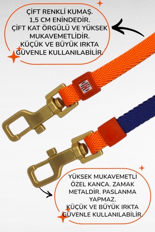Caramelos Köpek Gezdirme Tasma Kayışı Yüksek Mukavemetli Tasma Halatı Gezdirme Ipi Bedenli Mavi - Turuncu