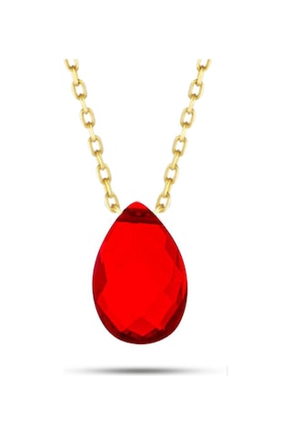 14 Ayar Altın Kolye Yakut Rengi Doğal Kırmızı Taş Altın Zincirli Kolye 45 Cm Uzunluk