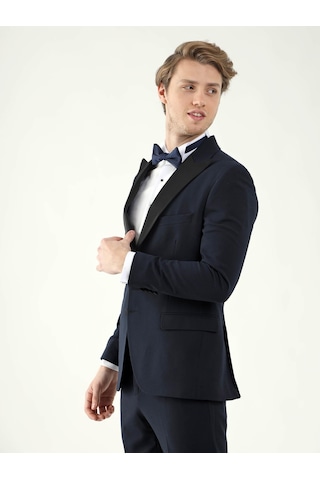 Dufy Lacivert Erkek Slim Fit Sivri Yaka Smokin Takım - 92401 Lacivert