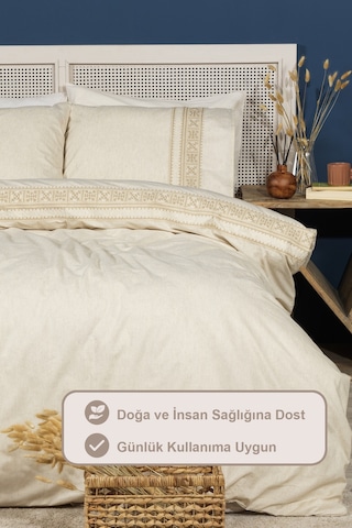 Elart Aura Çift Kişilik Nevresim Takımı 200x220 Cm Krem Krem