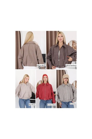 Moda Banuş Ekose Pile Detay Bomber Mevsimlik Ceket-oversıze Kırmızı