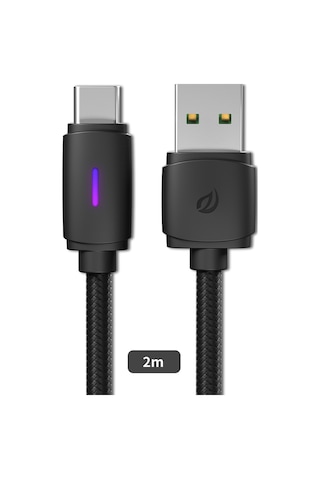 Geeksen Wsken Element Y1 2 Metre Siyah Type C Kablosu - 5a Süper Hızlı Şarj + Veri Transferi Rgb Led Işıklı Dayanıklı Nylon