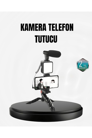 Profesyonel Vlog Kiti, Led Işıklı Tripod Ve Mikrofonlu Telefon Seti Standart