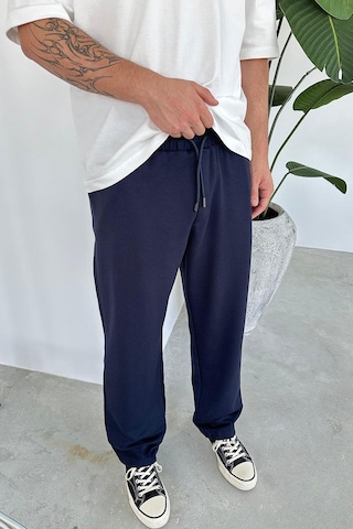 Lacivert Beli Lastik Detay Gabardin Baggy Pantolon Lacivert