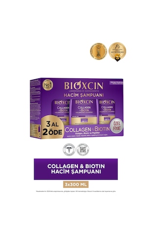 Bioxcin Collagen & Biotin Hacim Şampuanı 3 x 300 ml – 3 al 2 öde - İnce Telli Saçlar İçin