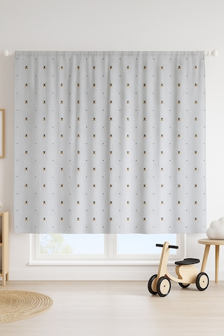 Çocuk Astarlı Fon Perde Arı Desenli Gri 215x180 Gri