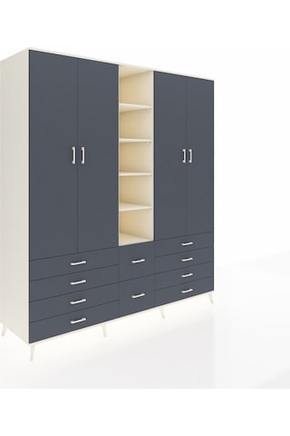 Kronos Dolap 9 Raflı 10 Çekmeceli 2 Askılı 220x59x243 Aytaşı-antrasit/antrasit Antrasıt/antrasıt