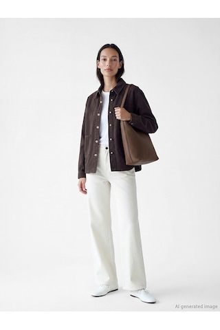 Lcw Everyday Kahverengi Gömlek Yaka Oversize Kadın Jean Ceket