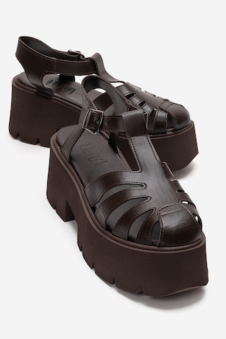 Luvishoes Verua Kahverengi Kadın Kalın Tabanlı Sandalet Kahverengi
