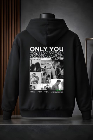 Young Fit Kişiye Özel Ön Ya Da Sırt Baskılı Kapüşomlu Hoodie Unisex Oversize Premium 3 İplik Sweatshirt Black