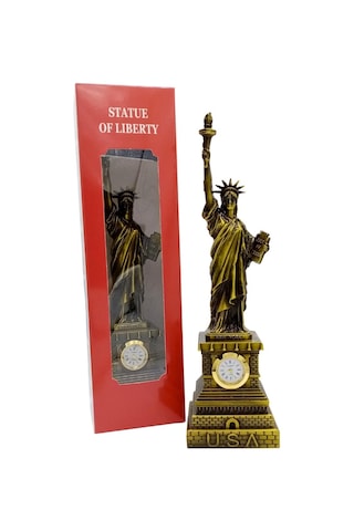 Metal Saatli Özgürlük Heykeli Gold Vintage Dekor Usa 25cm