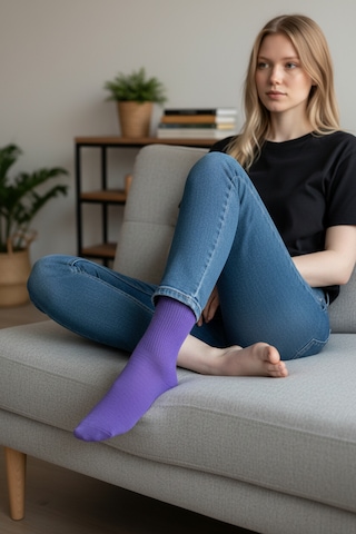 Socks Stores 6 Çift Unisex Renkli Pamuklu Soket Çorap - Renkli Tenis Boy Çorap Mor