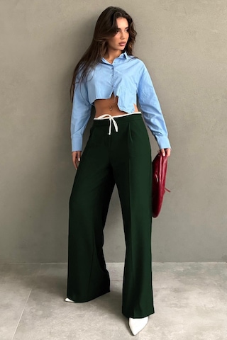 Madmext Haki Çift Bel Bantlı Wide Leg Kadın Pantolon Mg2551 Haki