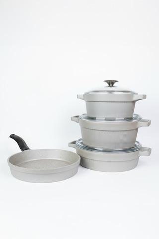 Masterchef Döküm 7 Parça Set Çizgili Tencere Gri