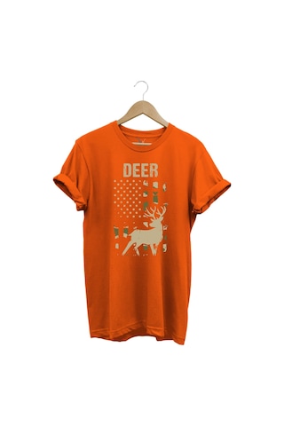 Avcılık Hunter Geyik Avcılığı Deer Hunt Baskılı Kamuflaj Desenli Regular Fit Turuncu T-shirt Turuncu
