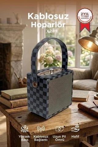 Torima Bluetooth Hoparlör Taşınabilir Speaker Wooden Case X2 Mavi Doğum Günü Seyahat Akustik