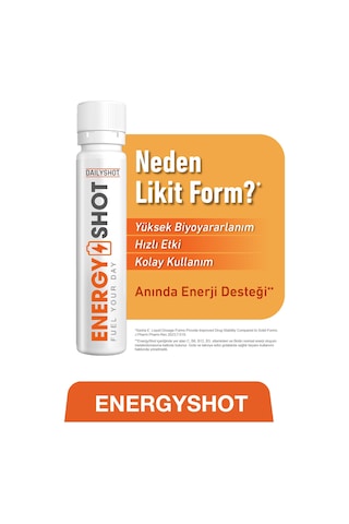 Energyshot 3 Lü Ginseng Complex, Guarana, Kafein, Taurin Ve Vitaminler İçeren Gıda Takviyesi 2x7 Shot
