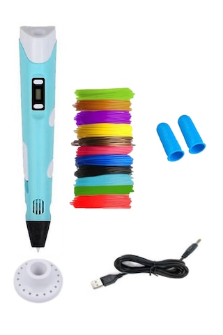 Mavi 3D Kalem 3D Pen Yazıcı Kalem – 20 Adet 5 Metrelik PLA Filament (Toplam 100M) + USB Kablo