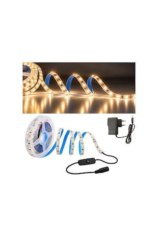 Şerit Led 5 Metre Mutfak Dolabı Tezgah Altı Aydınlatma Adaptörlü Butonlu Tak Çalıştır Sb-6556 Gün Işığı