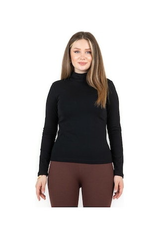 Sortie Collection Yarım Balıkçı Uzun Kol Likralı Basic Penye Bluz Siyah