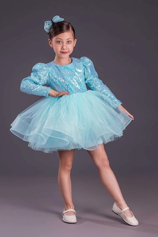 Uzun Kol Balerin Elbise Tütü Etek Pul Payetli Turkuaz