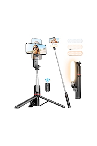 Çıkarılabilir Dolgu Işıklı Sabit Selfie Çubuğu Tripod, İphone, Samsung, Huawei, Sony Ve Diğer Akıllı Telefonlar İçin Kablosuz Uzaktan Kumandalı 360 Dönebilen Genişletilebilir Cep Telefonu Tripodu Çok Renkli