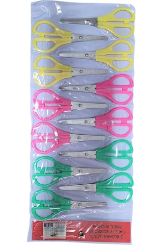 Cetvelli Çocuk Makası 12'li Set Renkli, Güvenli, Okul Ve Etkinlik İçin Uygun Karışık Renk Güvenli