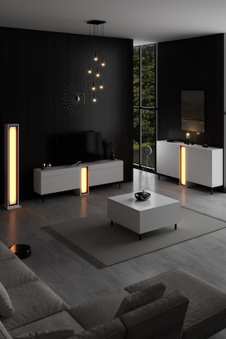Nova Siyah Demir Ayaklı Rgb Led Işık Sistemli Beyaz Lambader Beyaz