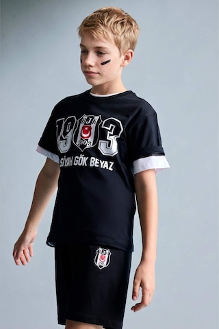 Defacto Beşiktaş Tişört Şort Pijama Takımı Erkek Çocuk H7342a826hsbk81 Siyah-bk81