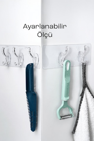 Yapışkanlı 5 Kancalı Askı Şeffaf Duvar Organizer Banyo Mutfak Çoklu Askı Aparatı Diğer