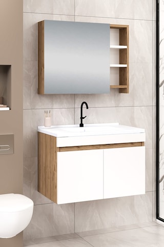 %100 Mdf 80 Cm Saura Banyo Dolabı Beyaz