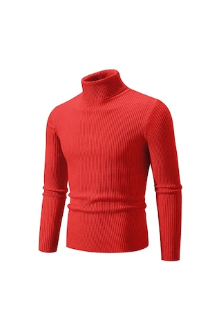 Sonbahar Kış Balıkçı Yaka Kazak Erkekler Sıcak Örme Düz Renk Kazaklar Erkek Slim Fit Rahat Balıkçı Yaka Triko Erkek Kazak Kırmızı