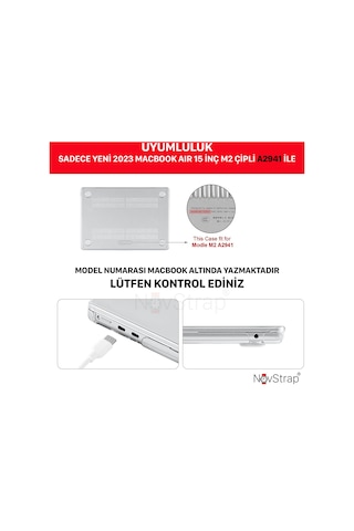 Novstrap Apple Uyumlu MacBook Air 15 İnç 2023 A2941 M2 Çip İle Kılıf Sert Parlak Koruma Kapak