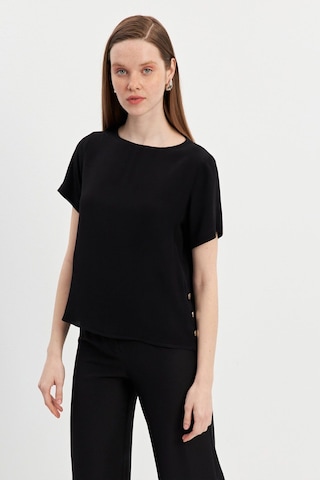 Stella Pulvis Siyah Düğme Detaylı Kısa Kol Maroken Bluz