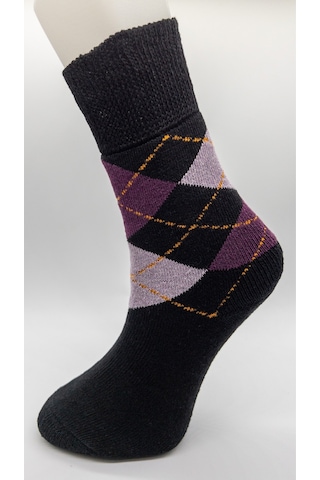 Socks Premium Termal 3 Çift Kadın Ekoseli Ekstra Kalın Tam Havlu Sıkmayan Lastikli Kışlık Çorap Siyah Lacivert Gri