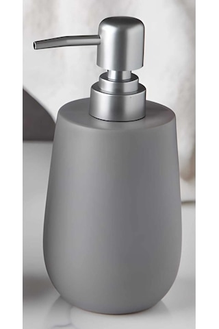 Stone Lüks Camsı Mat Seramik Banyo Mutfak Sıvı Sabunluk Bulaşık Deterjanlık Gümüş Silver Kapak Gri
