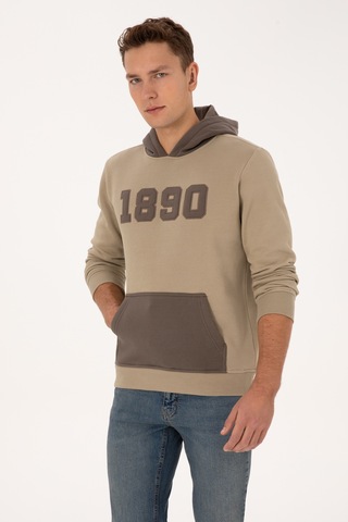 U.S. Polo Assn. Erkek Regular Fit Kapüşonlu Şardonlu Açık Haki Sweatshirt 50316359-VR183