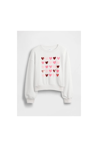 Gap Kız Çocuk Oversized Wedge Flippy-sequin Grafik Baskılı Sweatshirt beyaz