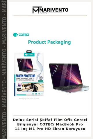 Delux Serisi Şeffaf Film Ofis Gereci Bilgisayar Coteci Macbook Pro 14 İnç M1 Pro Hd Ekran Koruyucu