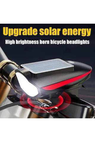 Elmpaly Turuncu Usb Şarjlı Solar Güneş Enerjili Bisiklet Ön Farı Işık Ve Korna Sinek Lamba Turuncu