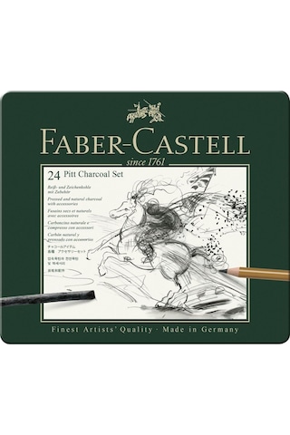 Faber-Castell Pitt Monochrome 24’lü İşlenmiş Kömür Seti – Profesyonel Karakalem ve Eskiz Seti