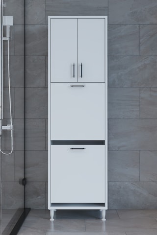 Makbulce Nergiz Beyaz Ve Renkli Kirli Çamaşır Sepetli Çok Amaçlı Banyo Dolabı Beyaz